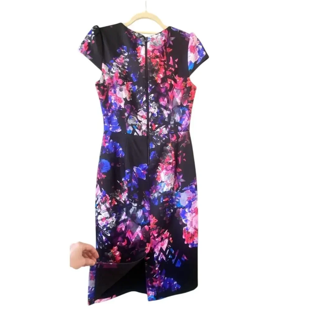 Betsey Johnson Dress Womens 2 Multicolor Feminine Cap Sleeve Knee Length Party